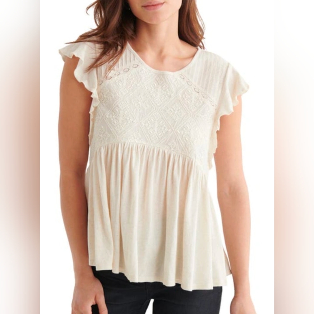 Lucky Brand white Flutter Sleeves - Picture 2 of 10